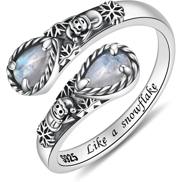 925 Sterling Silver Natural Moonstone Rings for Women Adjustable Sunflower Thumb - Picture 1 of 6